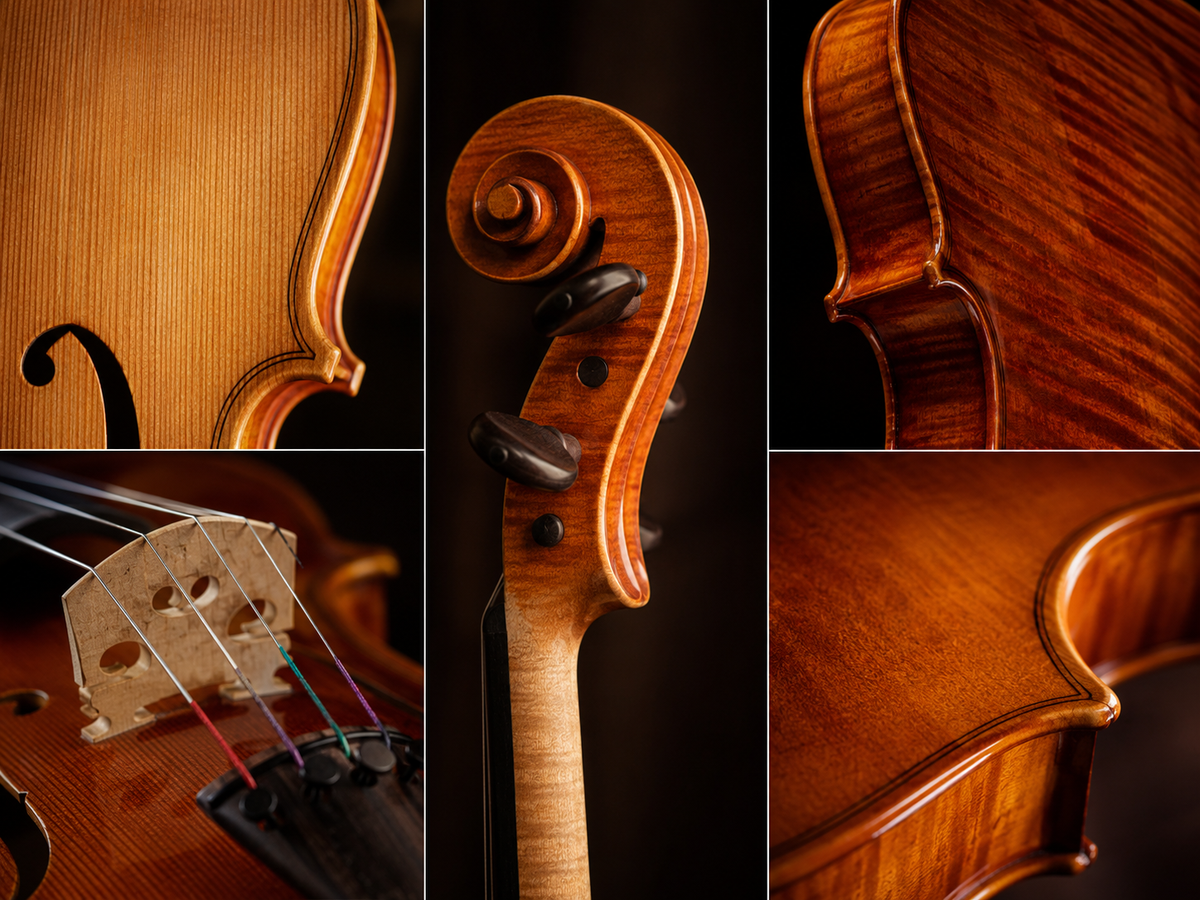 Violin craftsmanship details and instrument setup
